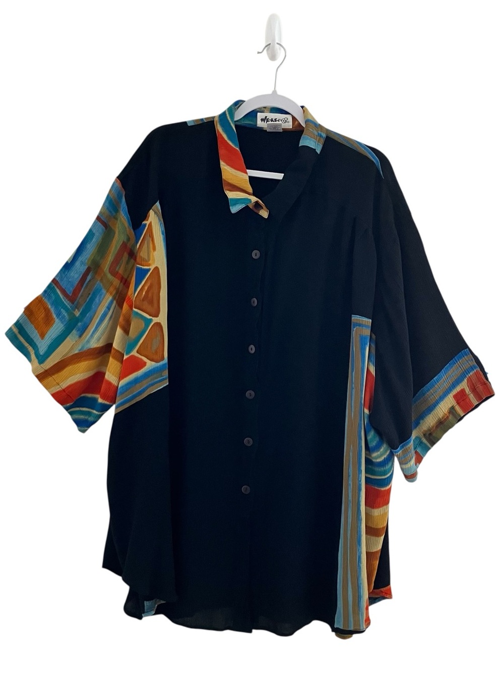 We Be Bop Womens 5X Abstract Art Print Oversized Rayon Button Front Boho Blouse